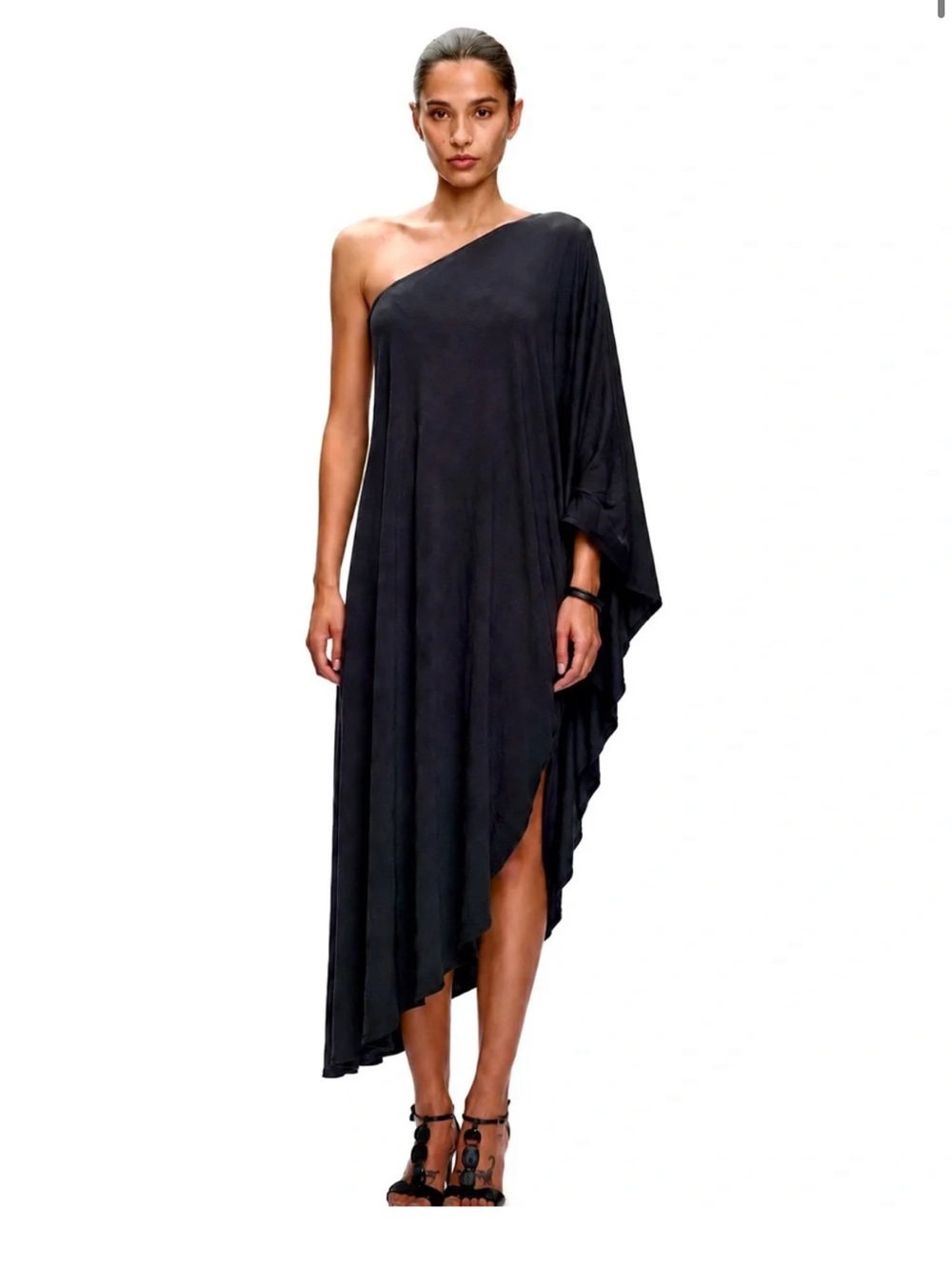 L’AGENCE Selena Asymmetric Satin One-Shoulder Maxi Dress Black XS